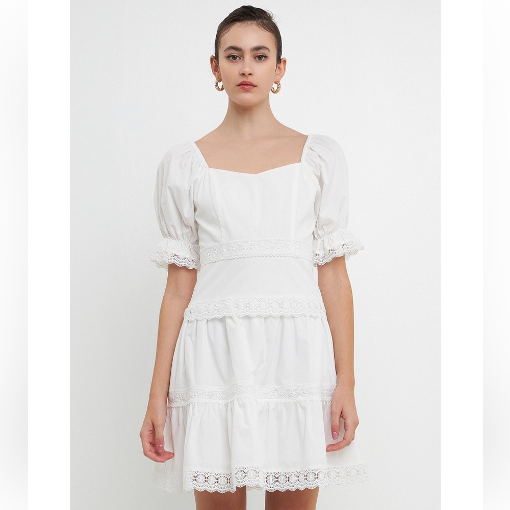 Endless Rose Sweetheart Lace Combo Puff Mini Dress NWT SIZE S
